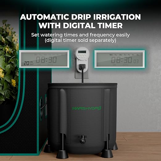 MARS HYDRO Auto Drip Irrigation Kits with 13 Gallon Foldable Bucket 24W Upgraded Water Pump 8 Drip Emitters Garden Watering System for Grow Tent Indoor Lawn Greenhouse Yard