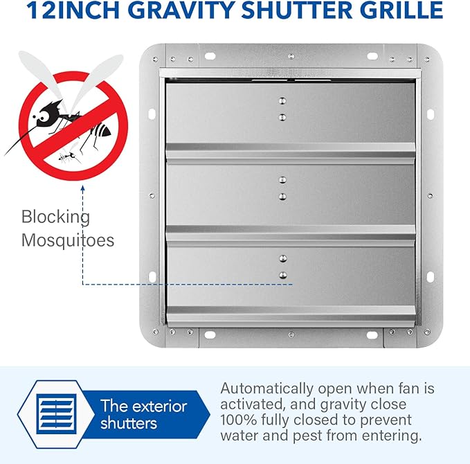 iPower 16-Inch Square Aluminum Automatic Gravity Shutter Louver Vent Silver