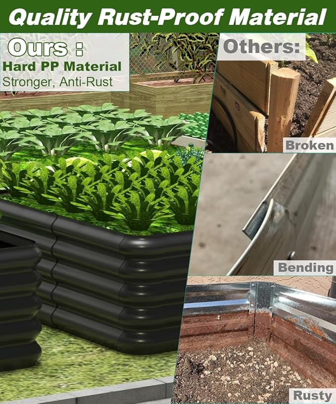4.3x3x1ft Raised Garden Bed Kit for Outdoors Rustproof PP Raised Planter Box Large Garden Box Flower Bed with Press-Fit Assembly Gardening Containers for Vegetables Flowers Herbs Balck