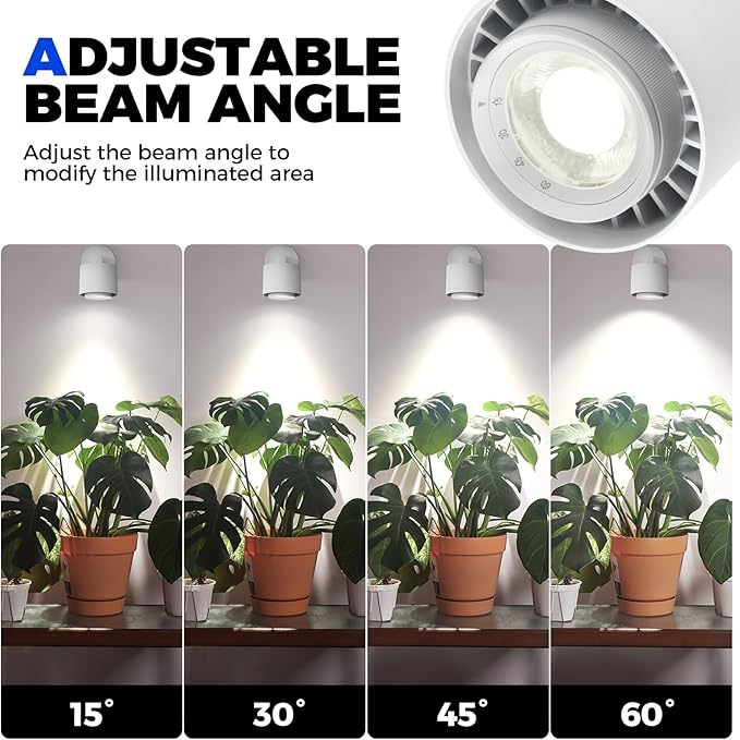 Barrina TR40a Track Grow Light for Indoor Plants 40W Wall-Mounted Grow Bulbs with Adjustable Beam Angle (15°-60°) 5000K Full Spectrum Plant Spotlight with Timer &amp 16.4' Power Cord 1-Pack