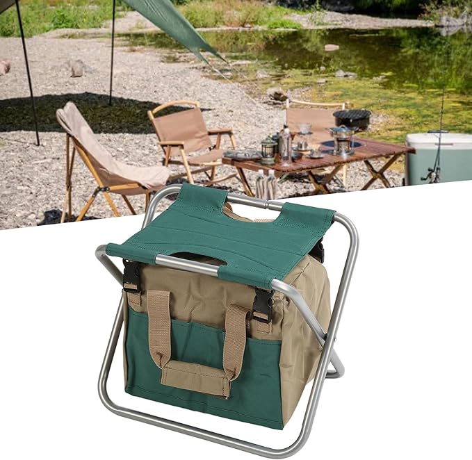 Folding Stool with Tool Bag Multifunctional Gardening Seat 600D Oxford Fabric Detachable Storage Portable Fishing Stool for Outdoor Use