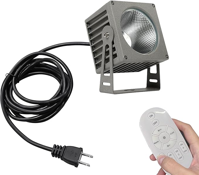 Kiven Remote Control Spotlight Color Changing &amp Stepless Dimming Accent Uplight IP65 Waterproof 10W LED Landscape Light Grey Decorative Spotlight Lamp with Plug-in Cord for Indoor Outdoor
