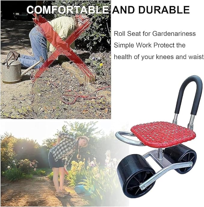 Garden Cart Wheeled Seat Mobile Stool Bench Adjustable Rolling Garden Cart with Seat 360°Rotating Gardening Seat on Wheels for Gardener Planting