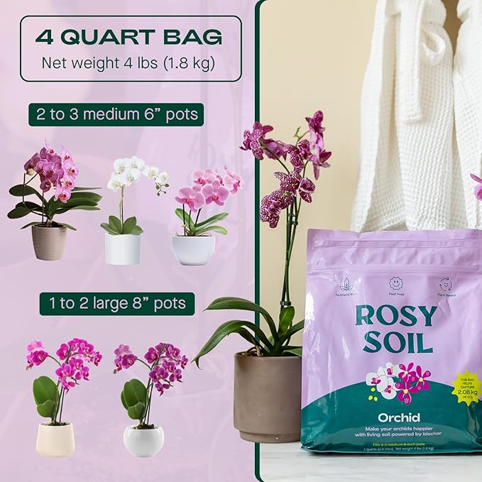Rosy Soil Aroid (4qts) + Orchid Potting Soil (4qts) Bundle – Peat-Free Biochar-Powered Soil Mix for Aroids &amp Orchids – Superior Aeration Drainage &amp Root Health for Indoor Plants