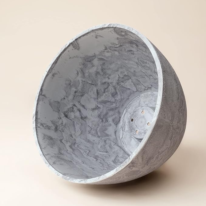 LA JOLIE MUSE Flower Pots Outdoor Garden Planters Indoor Plant Pots with Drainage Holes Plastic Marble Pattern Grey Set 2 (8.6 + 7.5 Inch)