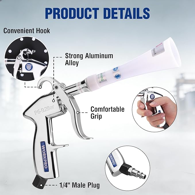 WORKPRO Tornado Nozzle Air Blow Gun for Car Detailing Workshops and Home Cleaning – Quickly Blasts Dirt and Dust Compatible with Air Compressors