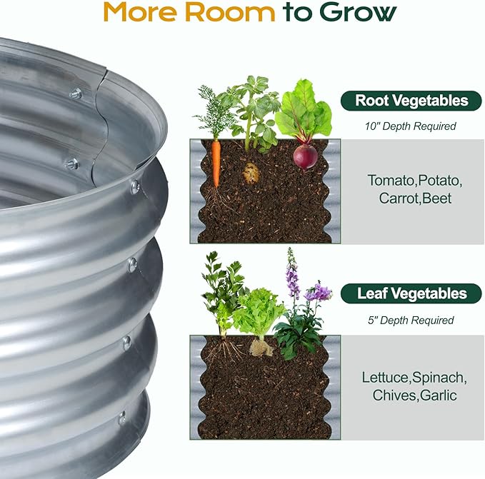 Aoodor Galvanized Raised Garden Bed Kit 3 x 2 x 1 Ft Oval Planter Box for Vegetables Flowers and Herbs Outdoor Use Silver