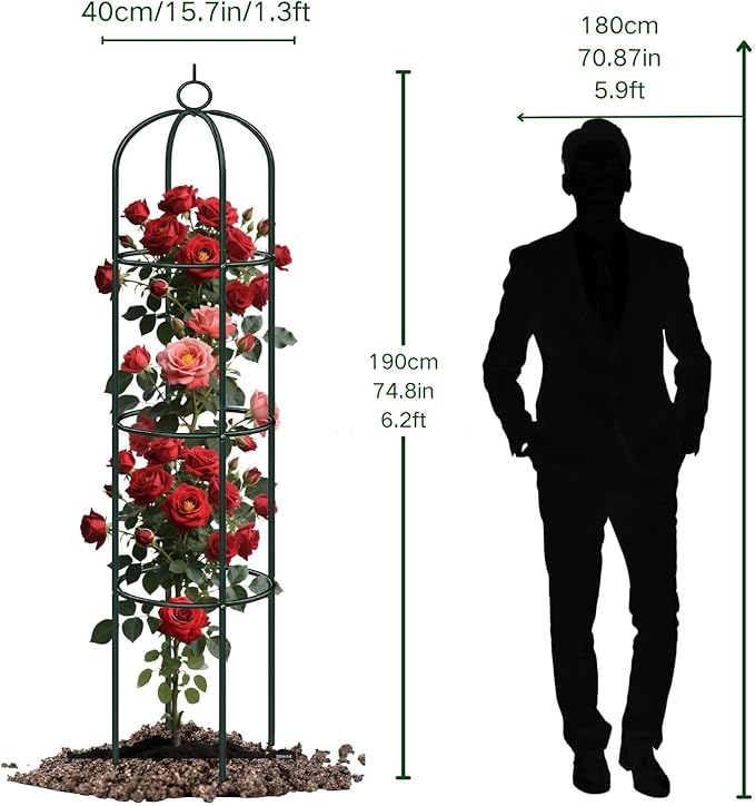 100% Metal Obelisk Trellis for Climbing Plants Outdoor Indoor 6.2Ft Tall Powder-Coated Thicken Steel Towering Plant Support Weather-Proof Garden Trellis for Vine Vegetables Flowers(White)