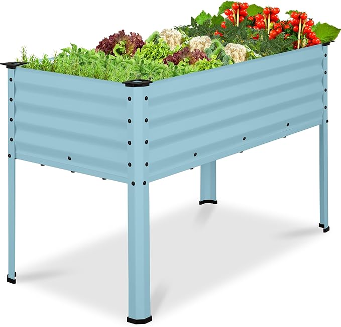 Best Choice Products 48x24x30in Galvanized Raised Garden Bed Metal Elevated Planter Box Vegetable Garden for Backyard Patio Balcony - Mist Blue