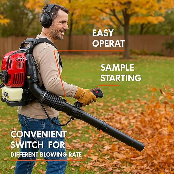 Backpack Gas Leaf Blower 76CC Backpack Leaf Blower Gas Powered 4-Stroke 660CFM 200MPH EPA Compliant Air-Cooled Grass &amp Snow Blower for Yard Cleanup and Outdoor Debris Removal