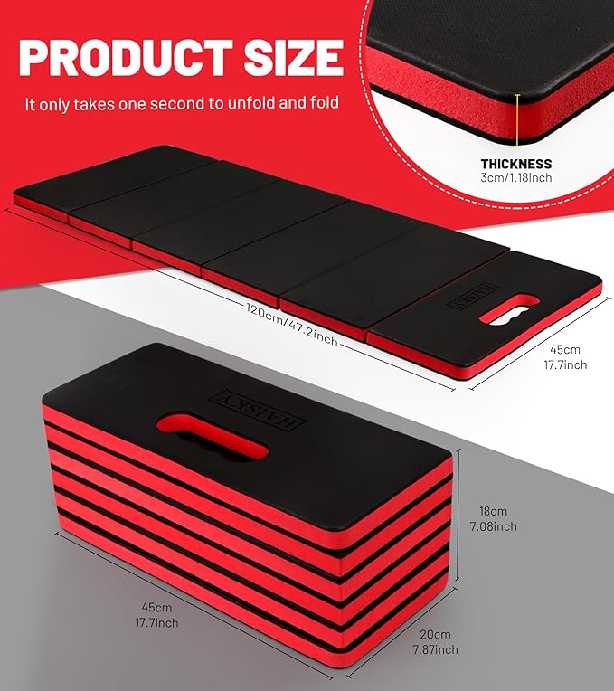 Extra Thick Kneeling Pad for Working Under Car 47.2 * 17.7 * 1.2 Portable Foldable EVA Mechanic Mat for Garage Gardening Yardwork Workshop Red &amp Black