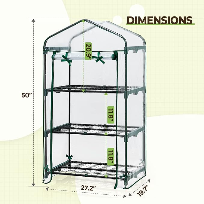 EAGLE PEAK 3-Tier Mini Greenhouse Portable Green House with Shelves &amp Weather-Resistant PVC Cover Small Greenhouse for Seedlings &amp Gardening Gifts 27x19x50 in Clear