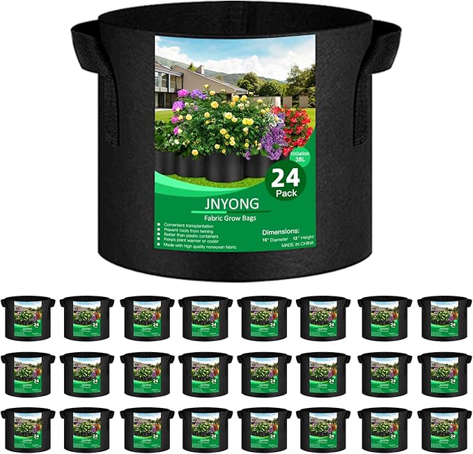24-Pack 10 Gallon Thickened Non-Woven Grow Bags Aeration Fabric Pots with Handles