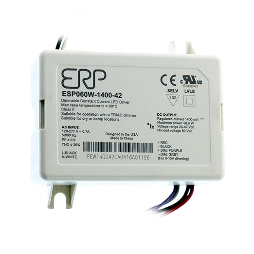 ERP ESP060W-1400-42 Dimmable Constant Current LED Driver 1400mA @ 58W 24-42VDC