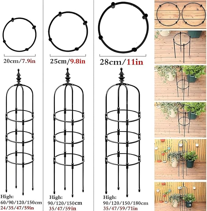Garden Trellis for Climbing Plants Outdoor Plant Support for Potted Plants Climbing Vine Rose Clematis Vegetable Cucumber Garden Obelisk Tower 60cm 90cm 120cm 150cm 180cm(White25x150cm)
