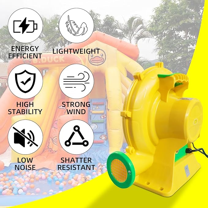 1100Watt/1.5HP High Power Air Blower for Large Inflatables GONFLABLE Inflatable Bounce House Blower Portable Fan Pump Leaf Blower Corded Commercial for Bouncy Castle Jumper Water Slide