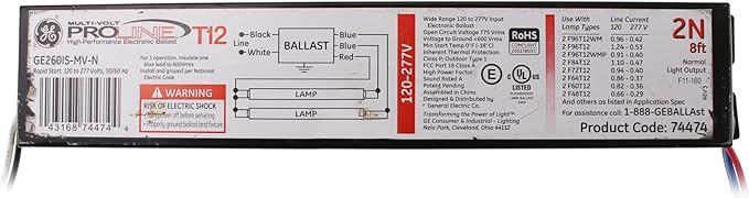 GE UltraMax Proline Electronic Ballast 120/277 Volt Instant Start Ballast Normal Ballast Factor Ballast for Fluorescent Light (1) or (2) Lamp T12