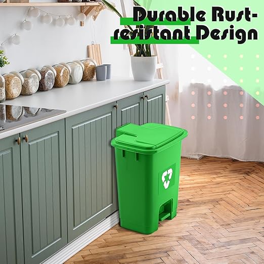 Geiserailie 1 Set Green Compost Bin Kitchen with Foot Pedal and 50 Leakproof Bags Outdoor &amp Kitchen Organic Waste Trash Can for Food Scraps Leaves and Yard Waste (15L)