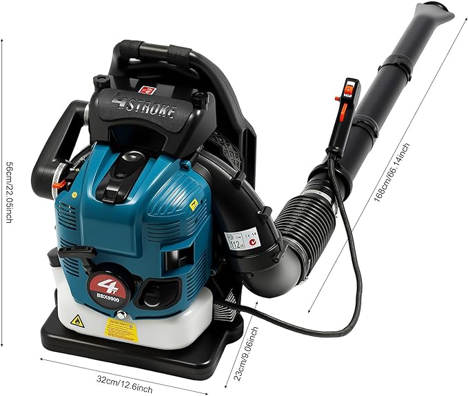 2023 New Blue Backpack Leaf Blower 75.6cc 4 Stroke 3.45HP Powerful Blowing and Low Fuel Consumption Gas Powered Cordless Blower for Yard Garden Lawn Care and Street Cleaning(US Stock)