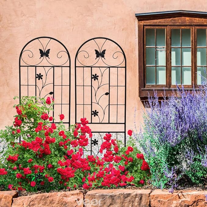 Sturdy Metal Garden Trellis for Climbing Plants – Rust-Resistant Outdoor Flower Support with Decorative Lattice Design (Black + Iron)