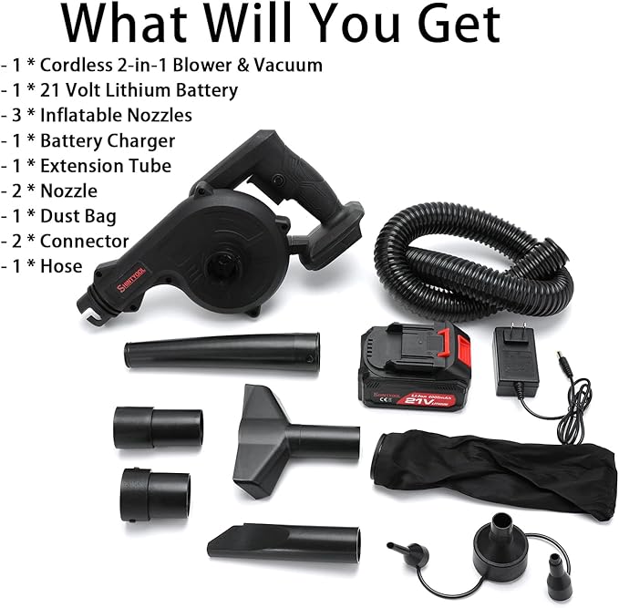 Mini Blower Black2- in-1 Cordless Small Blower with 21v Lithium Battery for InflatingBlowing LeafClearing Dust &amp Small TrashCarComputer HostHard to Clean Corner by SHINTYOOL