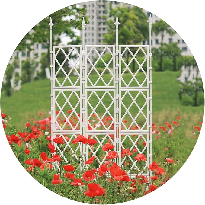 Foldable Garden Trellis For Climbing Plants Outdoor And Indoor DIY Garden Plant Support Metal Trellis Wall White Decorative Fences Flower Support Frame For Vines Climbing Plants Vegetables ( Siz