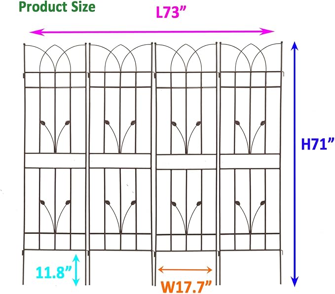 Prime 4 Pack Metal Garden Trellis 71 x 17.7 Rustproof Trellis for Climbing Plants Outdoor Flower Support Brown