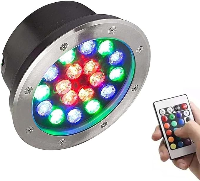 LED Underwater Fountain Light - RGB Landscape Lights with RF Remote Control Recessed Spotlight IP68 Waterproof Stainless Steel Garden Spotlight For Garden Pond Swimming Pool Terrace(Ac24v12W)