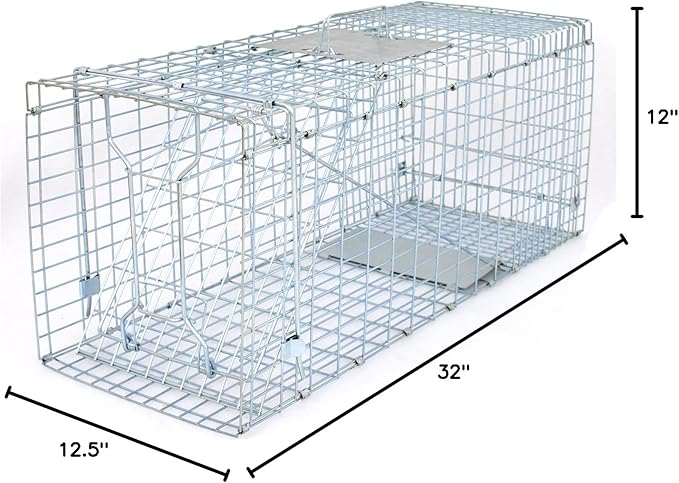 32 x 12 x 12.5 Large Humane Live Animal Trap - 1-Door Solid Steel Catch &amp Release Cage for Raccoons Rabbits Stray Cats Squirrels Groundhogs Opossums Armadillos