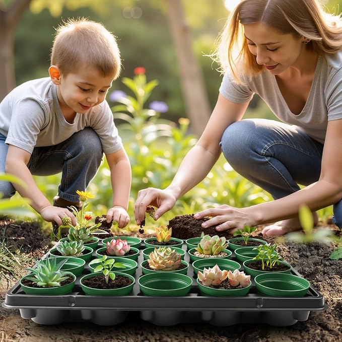 3 Inch Nursery Pots 100 Pcs with 5 Pcs 20 Cell Nursery Pot Trays 5 Sets Seed Starting Kit for Seedlings Propagation and Home Gardening Sturdy Green Seeds Starter Pot Tray Germination Set