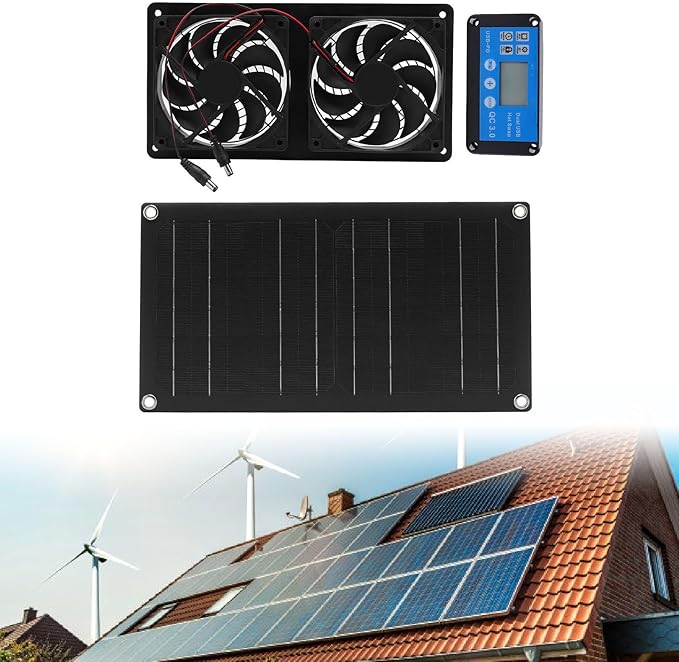 Solar Exhaust Fan 20W Solar Panel &amp 8 Ventilation Vent Fan Portable Ventilation with Timing Controller for Shed Greenhouse