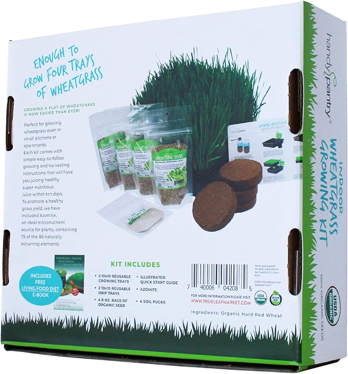 Organic Wheatgrass Growing Starter Kit - Grow &amp Juice Wheat Grass - Includes Non-GMO Organic Wheatgrass Seeds - for Healthy Wheatgrass Shots Home Garden and Cat Grass