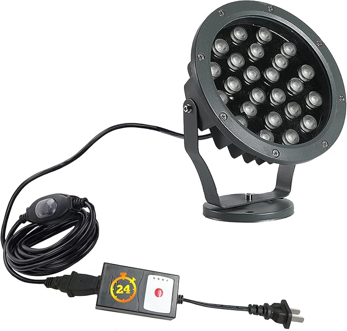 Outdoor LED Spotlight Waterproof Bright Outdoor Landscape Automatic Timer Mini Lawn Lamp 24W Graden Lights Lawn Decorative Lamp with Plug Flag Light Courtyard Facial Lighting Warm White