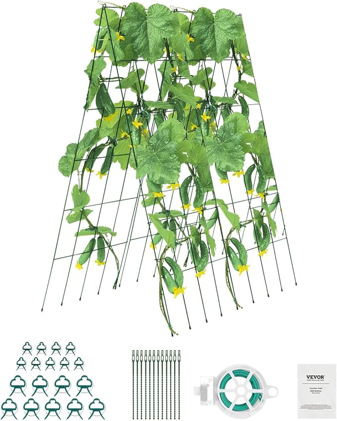VEVOR Cucumber Trellis for Climbing Plants39 H x 32 W Foldable Cucumber Trellis Set with Twist Ties Metal Garden Trellis for Raised Bed Outdoor Plant Grow Support for Tomato Vegetable(2 Pack)
