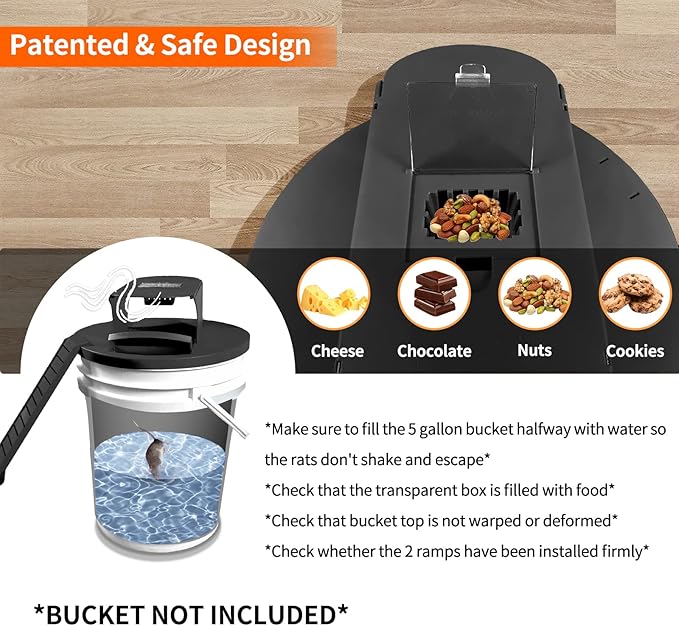 Mouse Traps Indoor for Home 4 Pack Mouse Trap Bucket Lid with Upgraded Clear Box 2 Ramps &amp Auto Reset Efficient Humane Rat Trap for Indoor &amp Outdoor Use Compatible with 5-Gallon Buckets