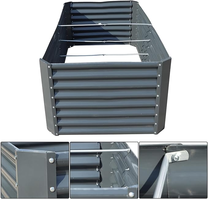 findmall 6x3x2Ft Raised Garden Bed Gray Volume 269 Gallons Electro Galvanized Steel Sheet Flower Box for Flowers and Greenery Gardening Planting Vegetable Cultivatio