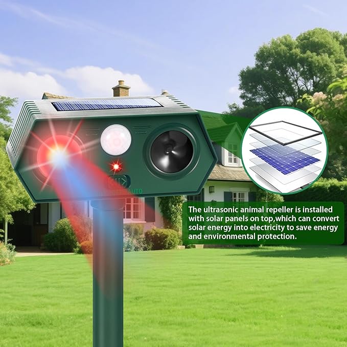 2025 Solar Ultrasonic Racoon Fortress Pro Deer Cat Repellent Devices Animal Repeller Squirrel Rabbit Deterrent Outdoor with Motion Sensor&ampFlash Light to Scare Dog Skunk Out of Garden Yard(2Pack)