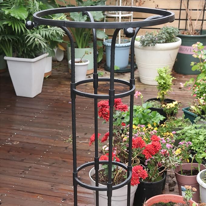 Metal Umbrella Trellis Decorative Vertical Garden Obelisk Trellis with PE Coated Black Lightweight Plant Tower Umbrella Shaped Ventilated Plant Trellis for Climbing Vine(Black 61 x 9.8IN)