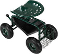 Steel Frame Garden Seat Cart with 360° Swivel Seat – 29.5x17.7x18.5 Adjustable Yard Cart with Tool Tray Pneumatic Tires &amp 330 lbs Capacity