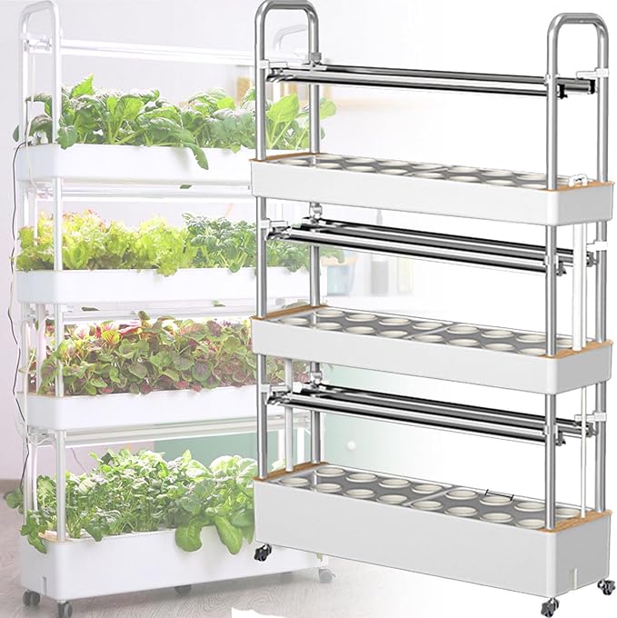 Hydroponics Tower 48/64 Hole Garden Hydroponic Growing System with LED Grow Light Planting Spaces PVC Vegetables Aeroponics Grow Kit for Herbs Fruits and Vegetables48hole