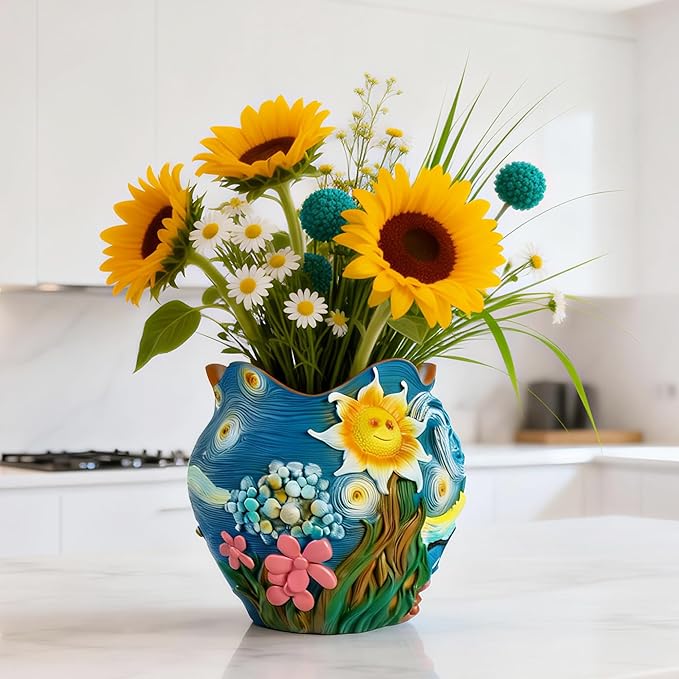 Sunflower Starry Sky Plant Pots-Cute Unique Flower Pots with Drainage Hole Resin Planters for Indoor Outdoor Succulent Planter Plant Gifts for Mother's Day Birthday Christmas(Colours)
