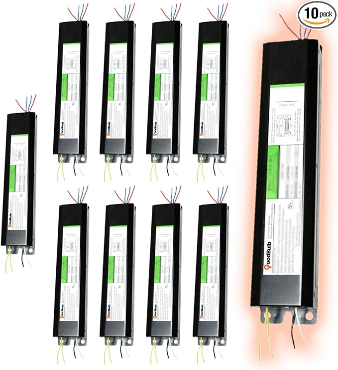 GoodBulb F32T8 Linear Fluorescent Ballast | 32 Watt Ballast | Works with F32T8 Fluorescent Tubes| 120-277 Volts | Instant Start | 3 Lamp Replacement Ballast | 10 Pack