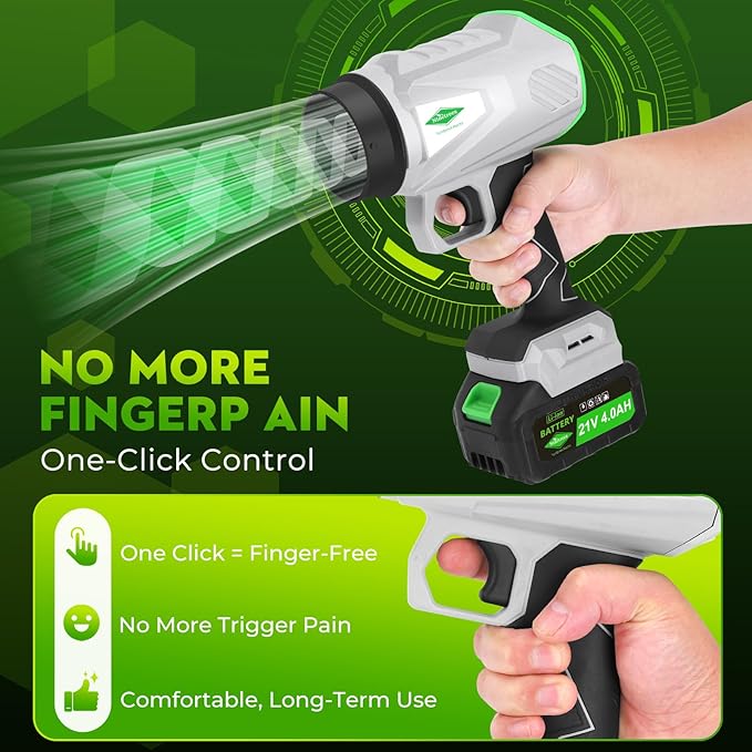 Leaf Blower Cordless with Battery and Charger1000000 RPM 395CFM 1000G Power Lightweight Handheld Design Extended NozzleBlower for Patio CleaningCar Blowing Water Blowing Leaves and Dust