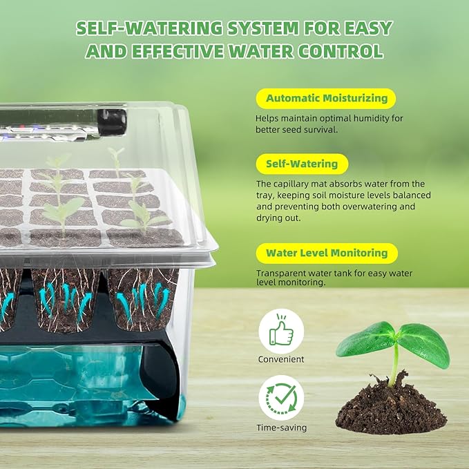 Seed Starter Tray with Grow Light 2 Pack 120 Cells Seedling Tray Kit with 3-in-1 Soil Moisture Meter Indoor Seedling Starter Tray for Plant Germination Seeds Growing