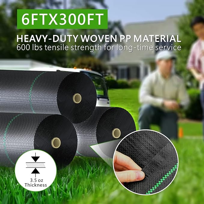 6ft x 300ft Weed Barrier Landscape Fabric 3.5oz Heavy Duty Woven Ground Cover 1800 Sq Ft Coverage Geotextile Weed Cloth for Gardening Driveway French Drain - UV Resistant