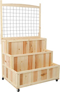 3 Tiers Raised Garden Bed with Trellis 53 H Vertical Planter Box with Wheels Back Storage Area for Flowers Vegetables Herbs Natural