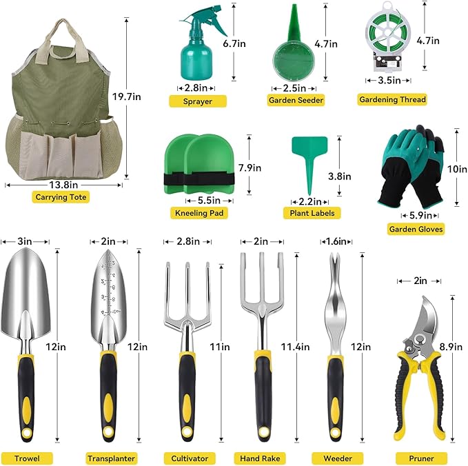 Garden Tools Set 12-Piece Heavy Duty Gardening Hand Tools with Fashion and Durable Garden Tools Organizer HandbagRust-Proof Garden Tool Set Ideal Gardening Gifts for Women
