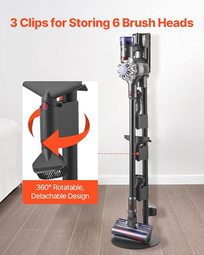 VEVOR Vacuum Stand Compatible With Dyson V7 V8 V10 V11 V12 V15 Series Upright Vacuum Cleaners &amp Accessories Stable Vacuum Stand Holder with 4 Anti-slip Pads and 3 Clips for Storing 6 Brush Heads