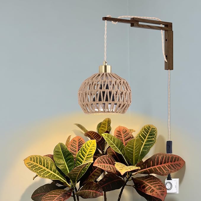 Hanging Grow Lights for Indoor Plants - 35W 4000K Full Spectrum Plant Light Wall Mounted Grow Light with Wooden Bracket Timer 15FT Power Cord Ideal for Plants Flowers &amp Home Decor