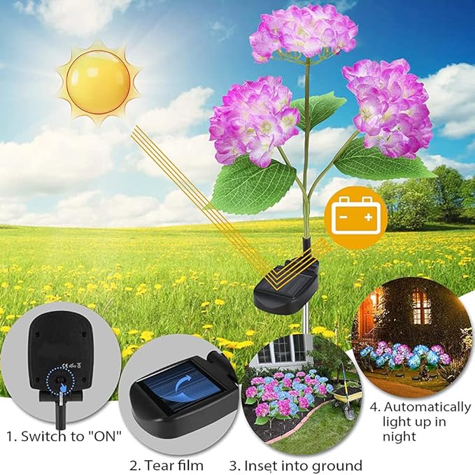 Plant Growing Lamps 2 Pack Hydrangea Flower Solar Led Light Outdoor Garden Lawn Lamps for Garden and Vegetable Patch Patio Country House Decoration(Red-2 Pack)